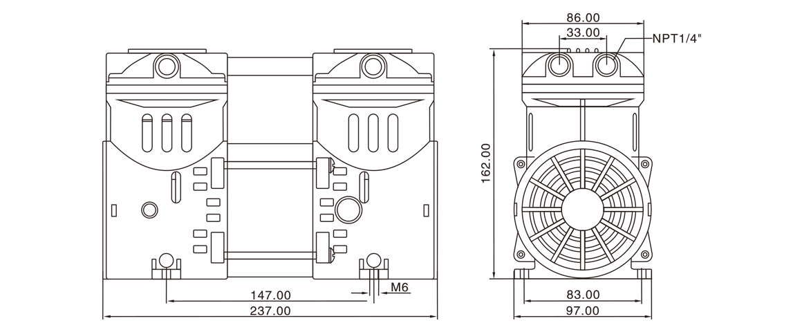 HP-550H活(huo)塞(sai)真(zhen)空泵 尺寸(cun)圖(tu)