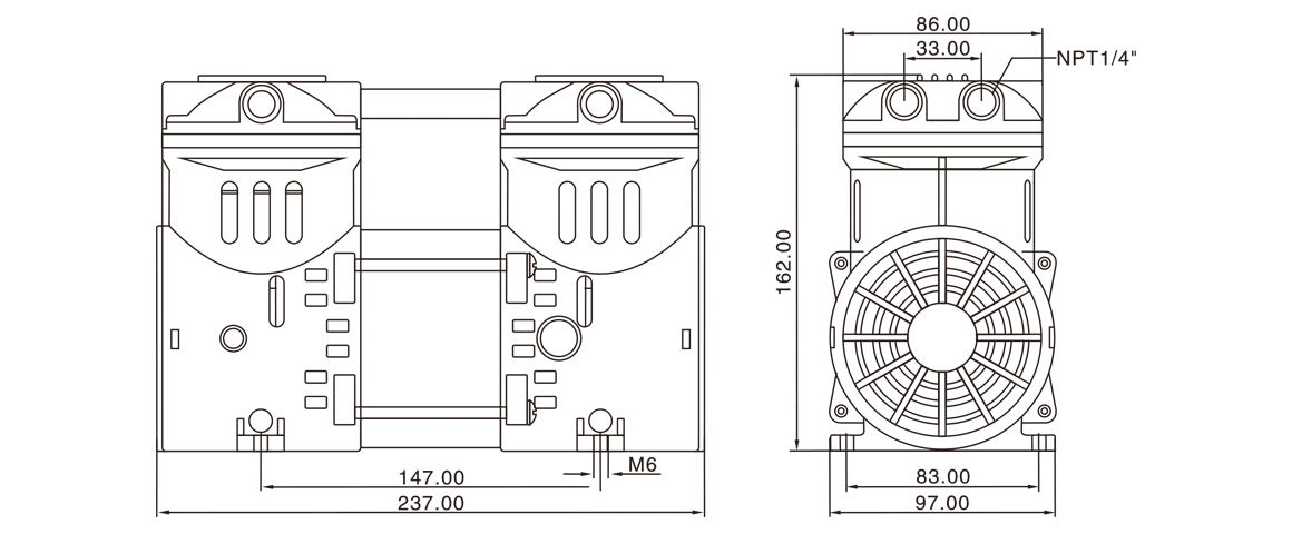 HP-550V活塞真空泵 尺(chi)寸(cun)圖(tu)