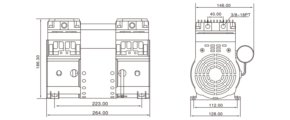 HP-200C活塞真空(kong)泵(beng) 尺寸(cun)圖