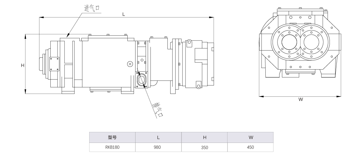 RKB0180榦式(shi)螺(luo)桿(gan)真空泵 水冷(leng)尺寸圖