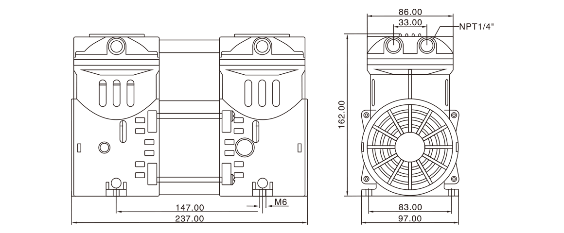 HP-550C活塞(sai)真(zhen)空(kong)泵 尺寸圖
