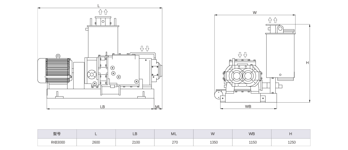 RKB3000榦(gan)式螺桿(gan)真(zhen)空(kong)泵(beng) 尺(chi)寸(cun)圖