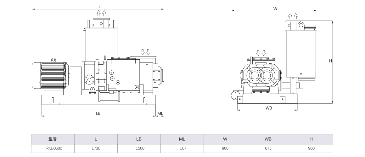 RKD0600榦式(shi)螺(luo)桿真空泵(beng) 尺(chi)寸圖(tu)